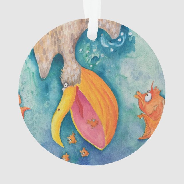 Ornamento "Tome o mergulho!" Arte do pelicano & dos peixes (Verso)