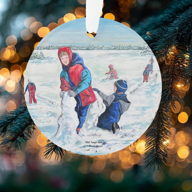 ORNAMENTO TRABALHO DE ARTE ORIGINAL CUTÂNEO (Elegant and Classic First Snow Fall Winter Scene with Greetings on Back.)