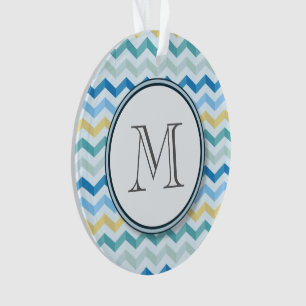 Ornamento Traços de Cevon Shore do Oceano Azul com Monograma