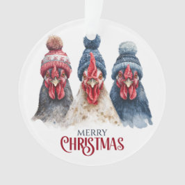 Ornamento Trio de Galinhas de Natal de Inverno 
