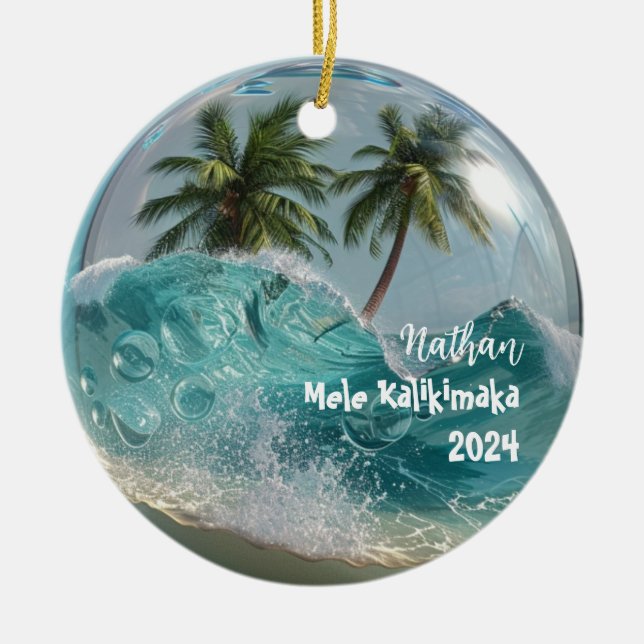 Ornamento Tropical de Neve Mele Kalikimaka (Frente)