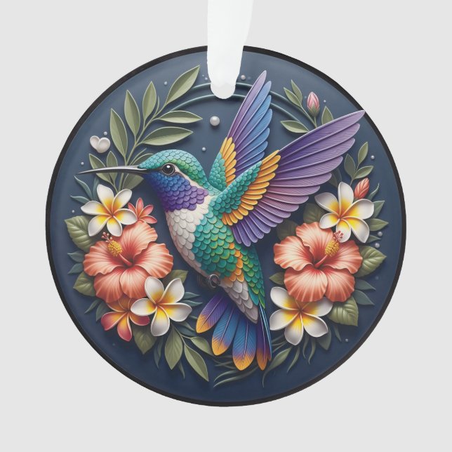 Ornamento Tropical Hummingbird Ornament – Colorful Floral (Frente)
