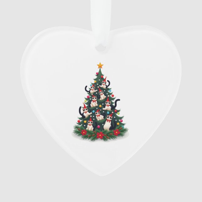 Ornamento Tuxedo Cat Christmas Tree Tuxedo Cat Lights Xmas M (Frente)