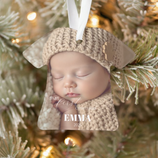 Ornamento Two Photos Minimalist Baby First Christmas (Árvore)