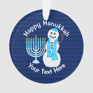 Ornamento Um boneco de neve judaico Menorah azul Chrismukkah