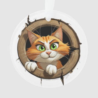 Ornamento Um Gato de Cartoon com Olhos Verdes Brilhantes