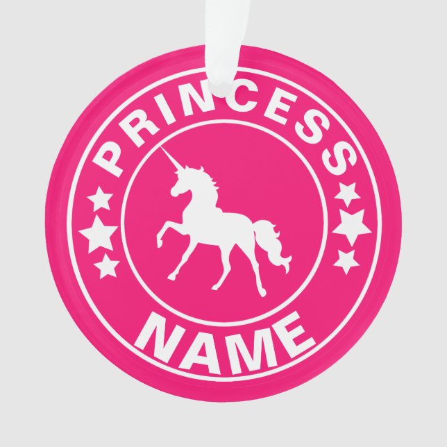 Ornamento Unicorn, princesa de nome personalizado Rainbow Pi (Frente)