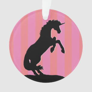 Ornamento Unicórnio Preto de Criação (listrado cor-de-rosa)