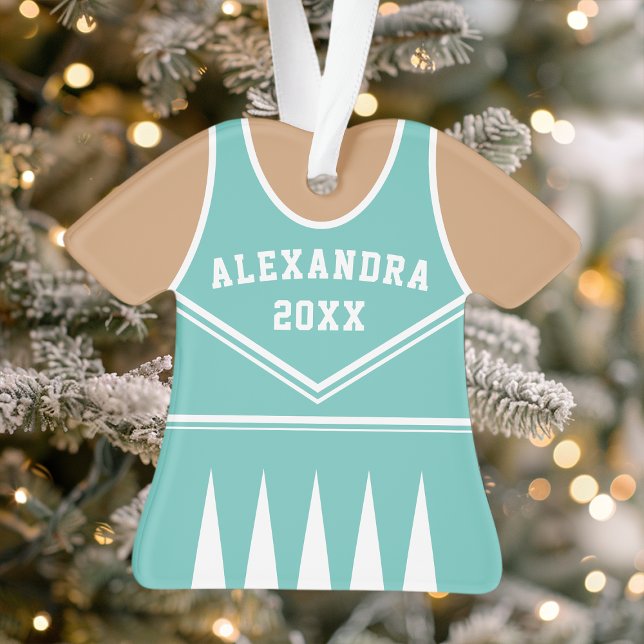 Ornamento Uniforme Personalizado de Cheerleader Azul Turques (Criador carregado)