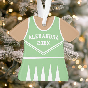 Ornamento Uniforme Personalizado de Cheerleader Verde-Menta
