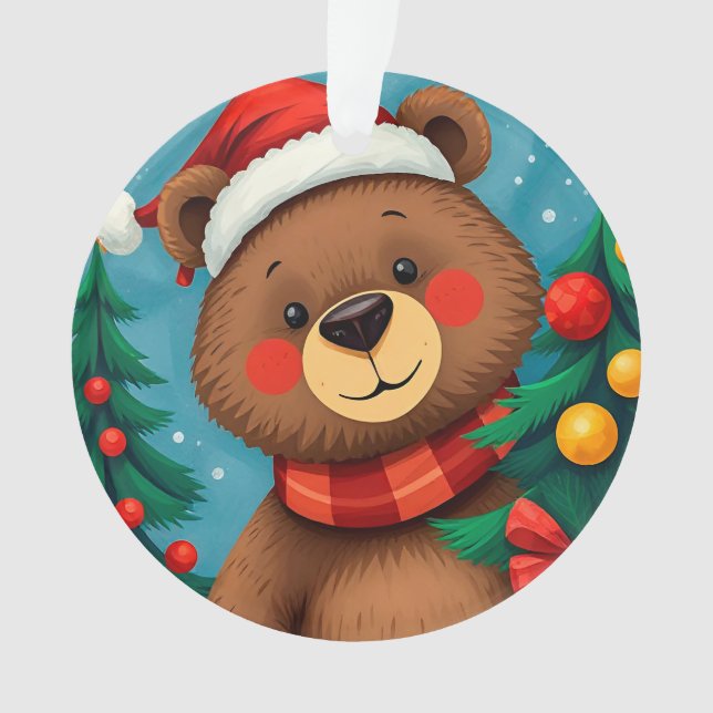 Ornamento Ursinho de Inverno Fofo com Brilho 🎄 Gorro de Pap (Frente)