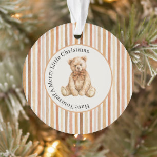 Ornamento Ursinho de Natal Listras Bege Cacau