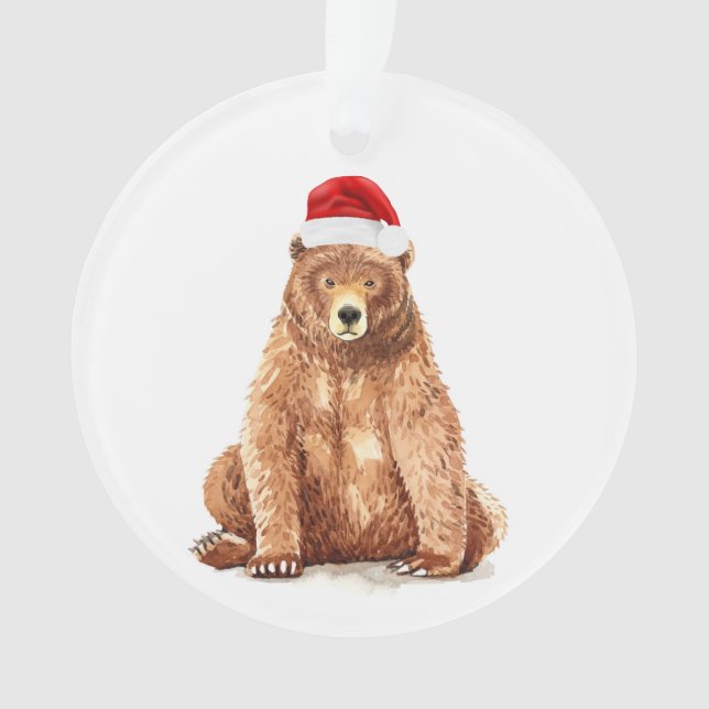 Ornamento Urso de Aquarela com Papai Noel (Frente)