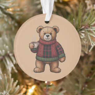 Ornamento Urso de Natal Café Retro Correspondência de Natal