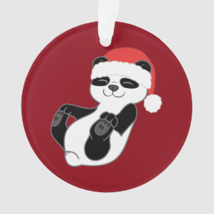 Ornamento Urso de panda do Natal com o chapéu vermelho do