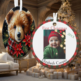 Ornamento Urso de Pelúcia Primeiro Natal Nome Ano