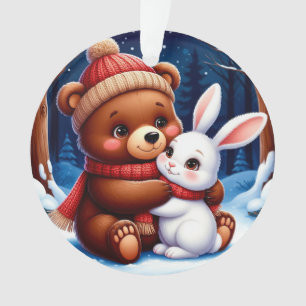 Ornamento Urso Fofo Segurando Coelho