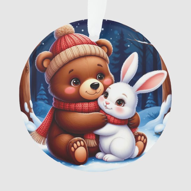 Ornamento Urso Fofo Segurando Coelho (Frente)