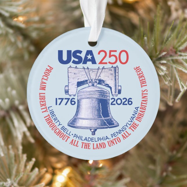 Ornamento USA 250 - 1776-2026 - Liberty Bell Red White Blue (Árvore)