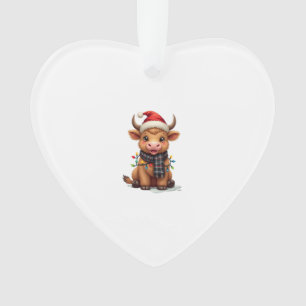 Ornamento Vaca Highland de Natal Vintage com Chapéu de Papai
