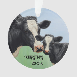 Ornamento Vaca Holstein Negra e Vitelo