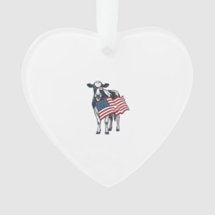 Ornamento Vaca Patriótica Bandeira Americana Desenho de Grav