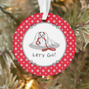 Ornamento Vamos! Cachorro Maltês com Couro Vermelho - Cuja