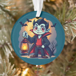 Ornamento Vampiro Fofo com Lanterna Kawaii Halloween