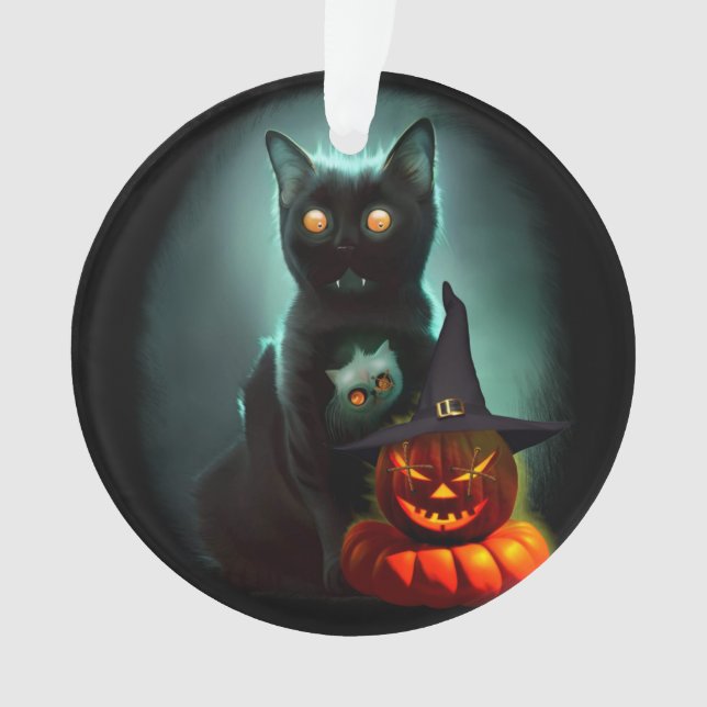 Ornamento Vampiro Gato e Mágico Pumpkin Halloween Surreal (Frente)