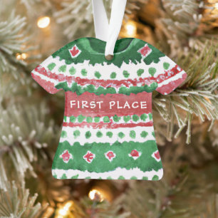 Ornamento Vencedor de Suéter de Natal Feio Verde Vermelho Aq