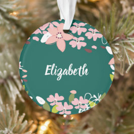 Ornamento Verde com Flores Rosa Personalizado