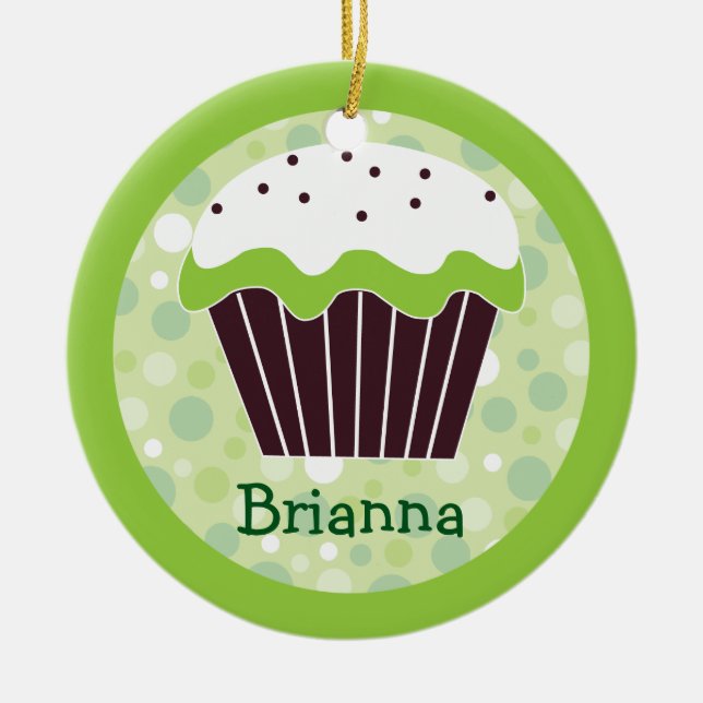Ornamento verde doce do cupcake (Frente)