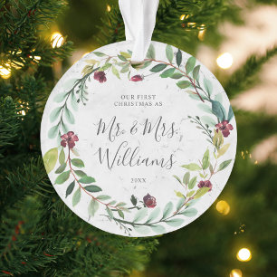 Ornamento Verde Floral Wreath Marble Nosso Primeiro Natal