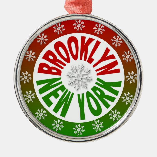 Ornamento verde vermelho de Brooklyn New York (Frente)
