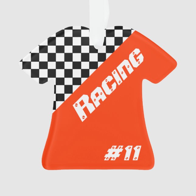 Ornamento Verifique o padrão em preto e branco com laranja (Frente)