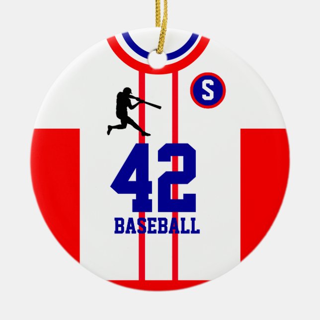 Ornamento Vermelho Branco de Baseball Jersey (Frente)