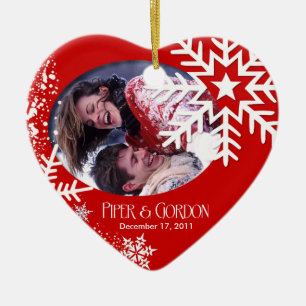 Ornamento (vermelho) da foto dos flocos de neve do