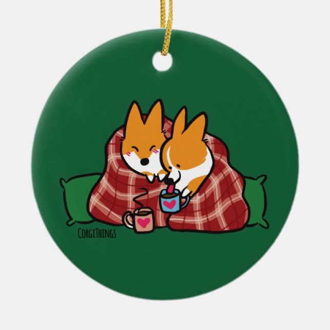 Ornamento vermelho do Corgi do Snuggle do Pembroke (Frente)
