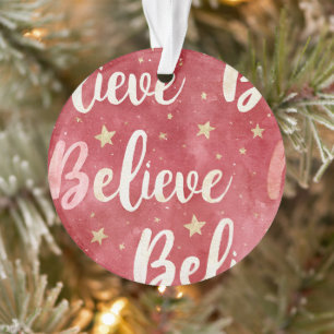 Ornamento Vermelho Dourado Estrelas Rosa Branco Acredite Nat