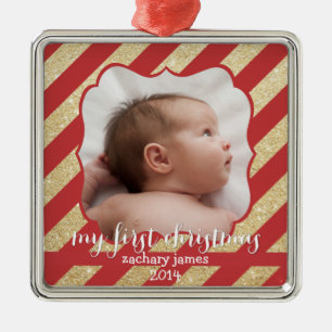 Ornamento vermelho e Dourado do meu primeiro Natal