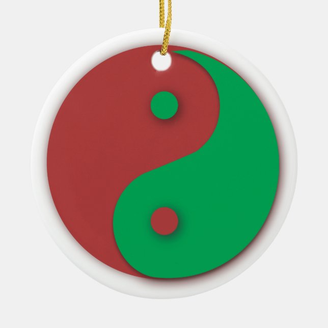 Ornamento vermelho e verde de Yin e de Yang (Frente)