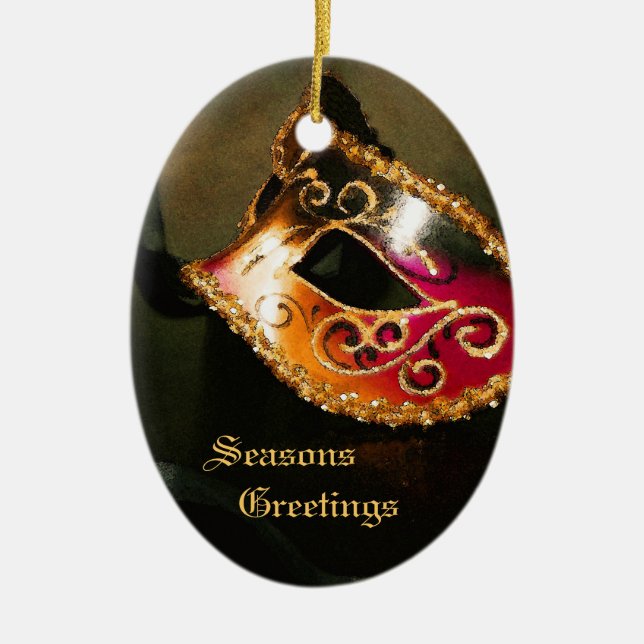 Ornamento vermelho elegante do feriado da máscara (Frente)