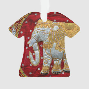 Ornamento Vermelho Embellished e ouro do elefante indiano