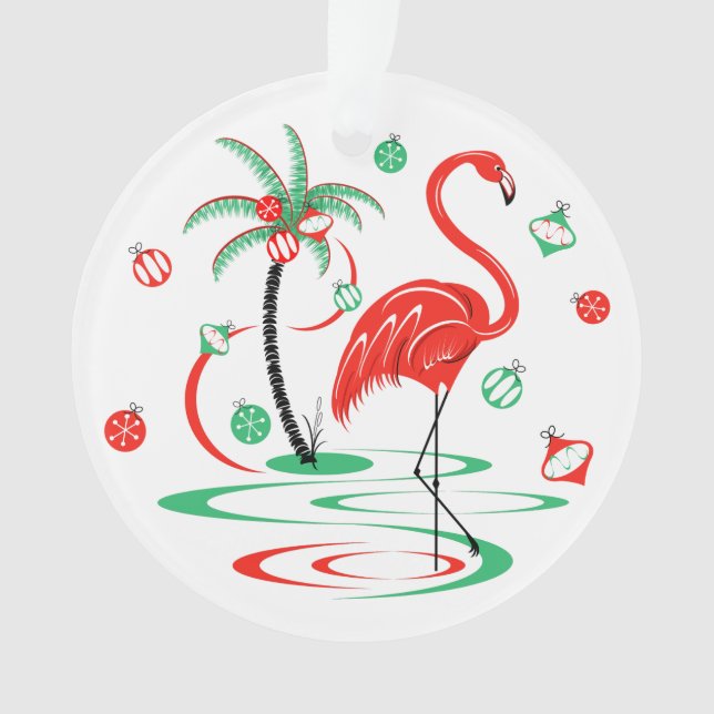 Ornamento Vermelho Natal Flamingo Baubles em acrílico (Frente)