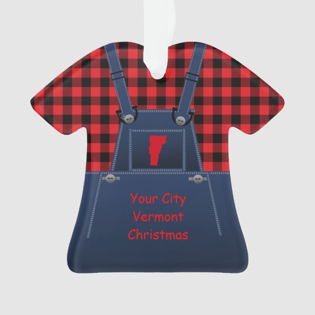 Ornamento Vermont Bib Overalls Buffalo Xadrez Natal (Frente)