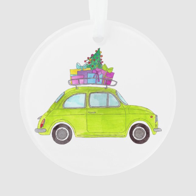 Ornamento Vertical Retro Fiat 500 com Gifts Watercolor (Verso)