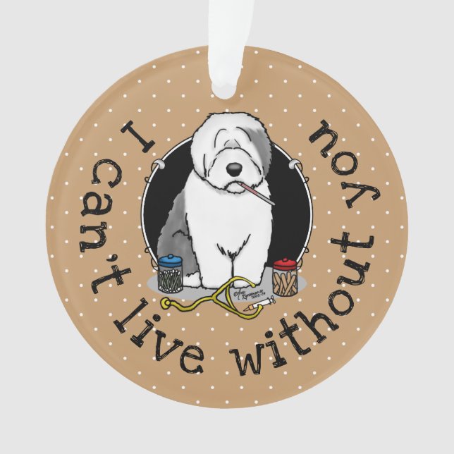 Ornamento Veterinarian Old English Sheepdog Cinza 1 Cute Vet (Frente)