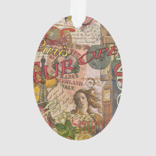 Ornamento Viagem Europeu Vintage Londres Paris