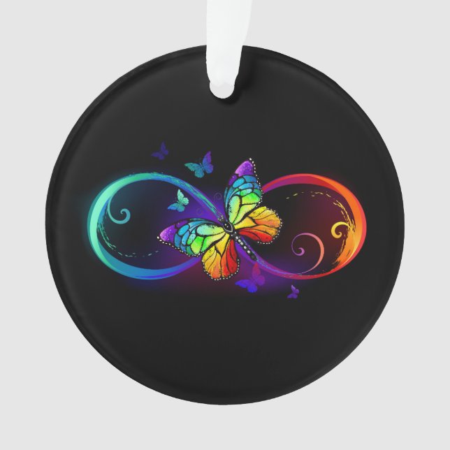 Ornamento Vibrant infinity with rainbow butterfly on black (Frente)