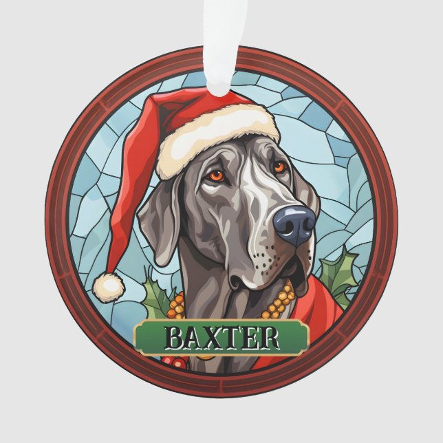 Ornamento Vidro Manchado Personalizado - Grande Dane XMAS (Frente)
